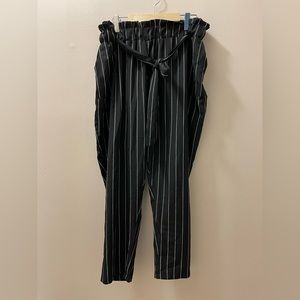Plus Size Striped Paper Bag Tapered Pants - US 18/20